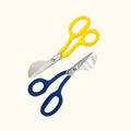 Blue and yellow duckbill scissors